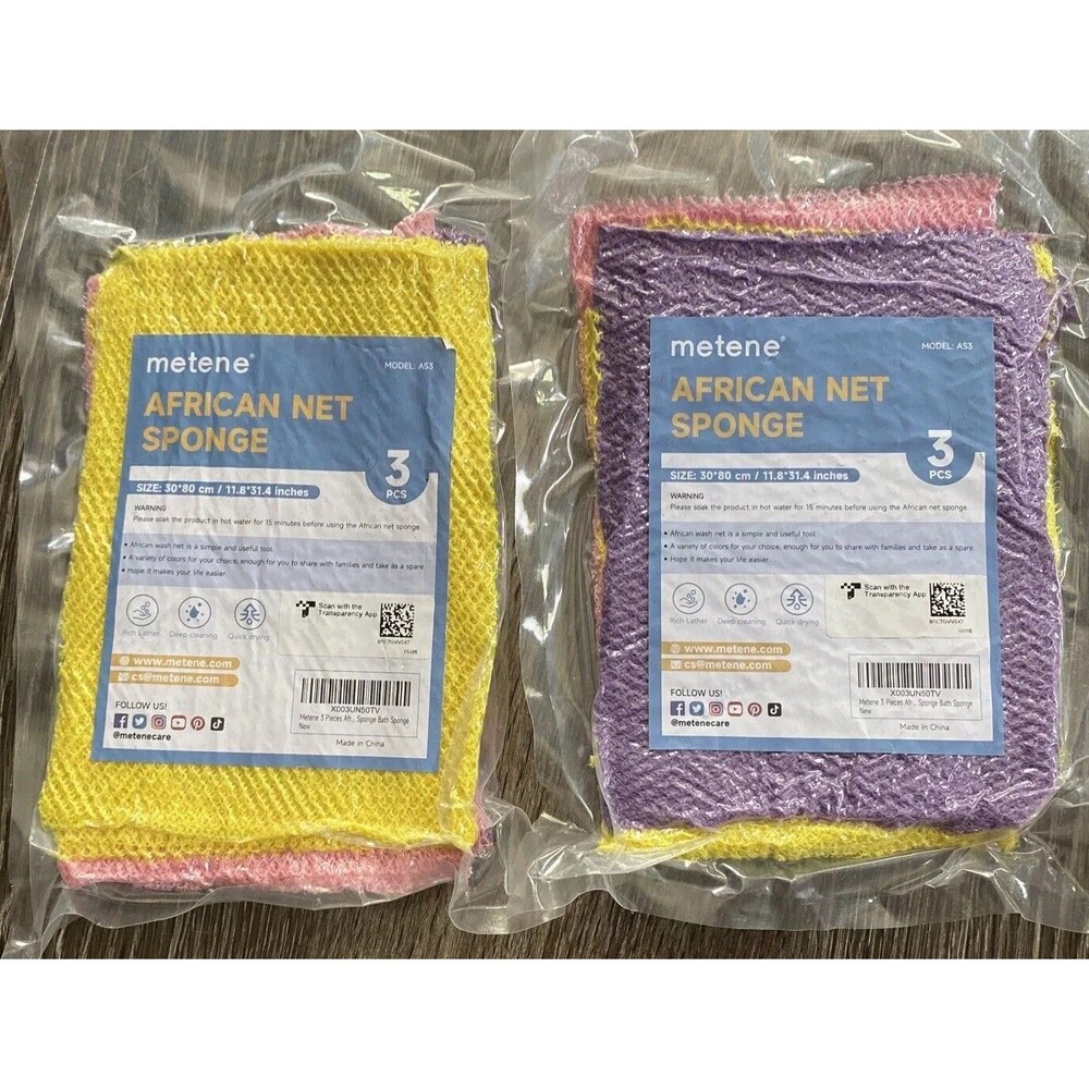 Metene 3 Pcs Nylon African Net Sponge Exfoliating Washcloth Net Body Scrubber X2